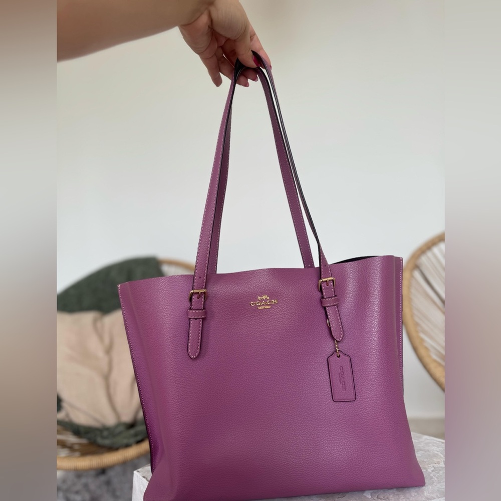 Coach Purple Structured Tote with Gold Accents